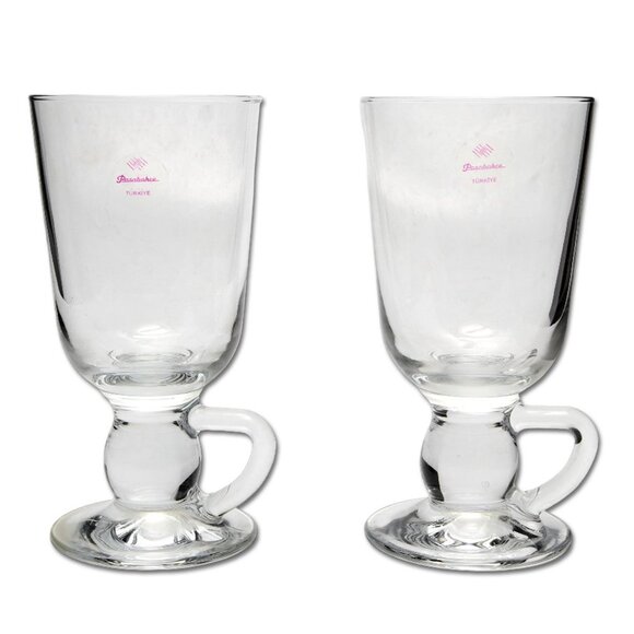 Vintage Pasabahce Footed Coffee Mug Glass Set of 2 Made in Turkey - Picture 2 of 10